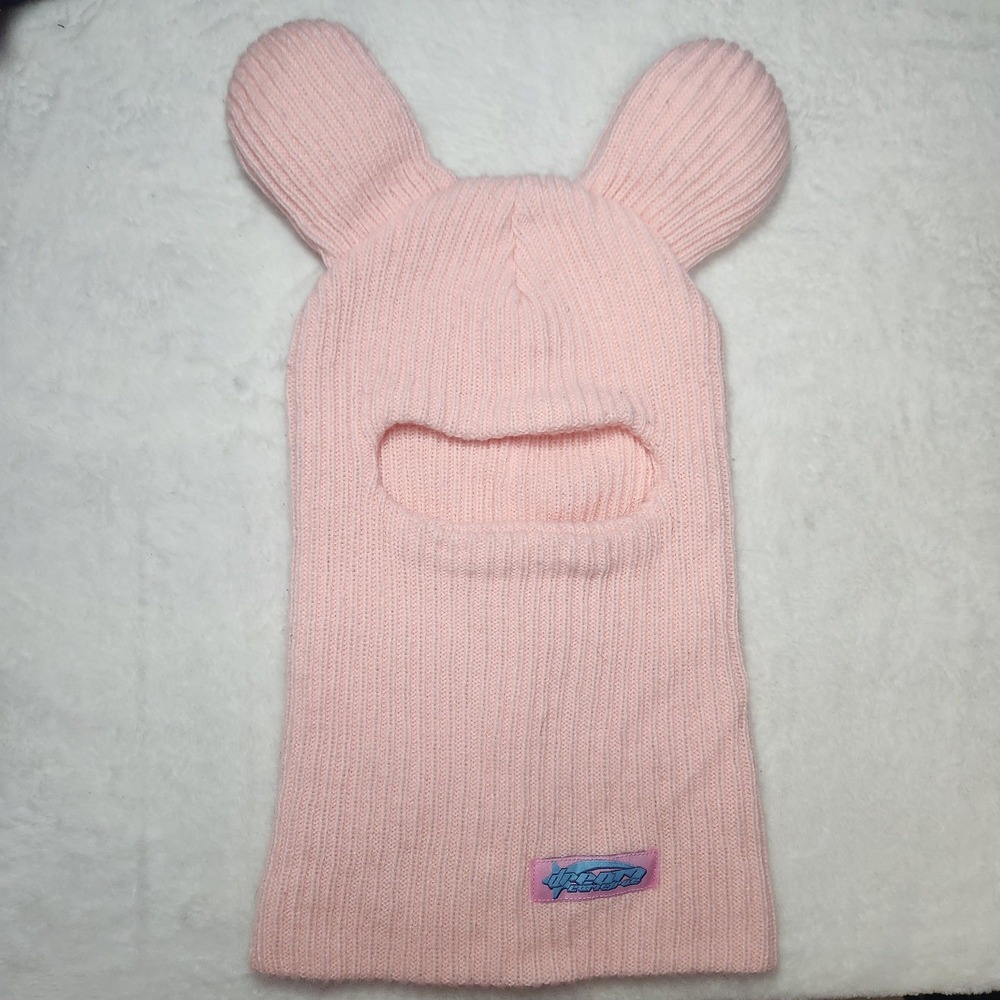 Dream Come True Pink Bunny Ear Balaclava Ribbed Knit Ski Mask Streetwear